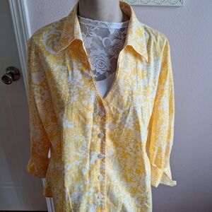 Coldwater Creek Yellow Floral Button-Down Shirt